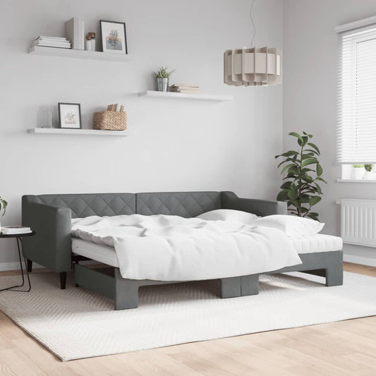 Slaapbank onderschuifbed matrassen 90x190 cm stof donkergroen is nu te koop bij PeponiXL, paradijselijk wonen!