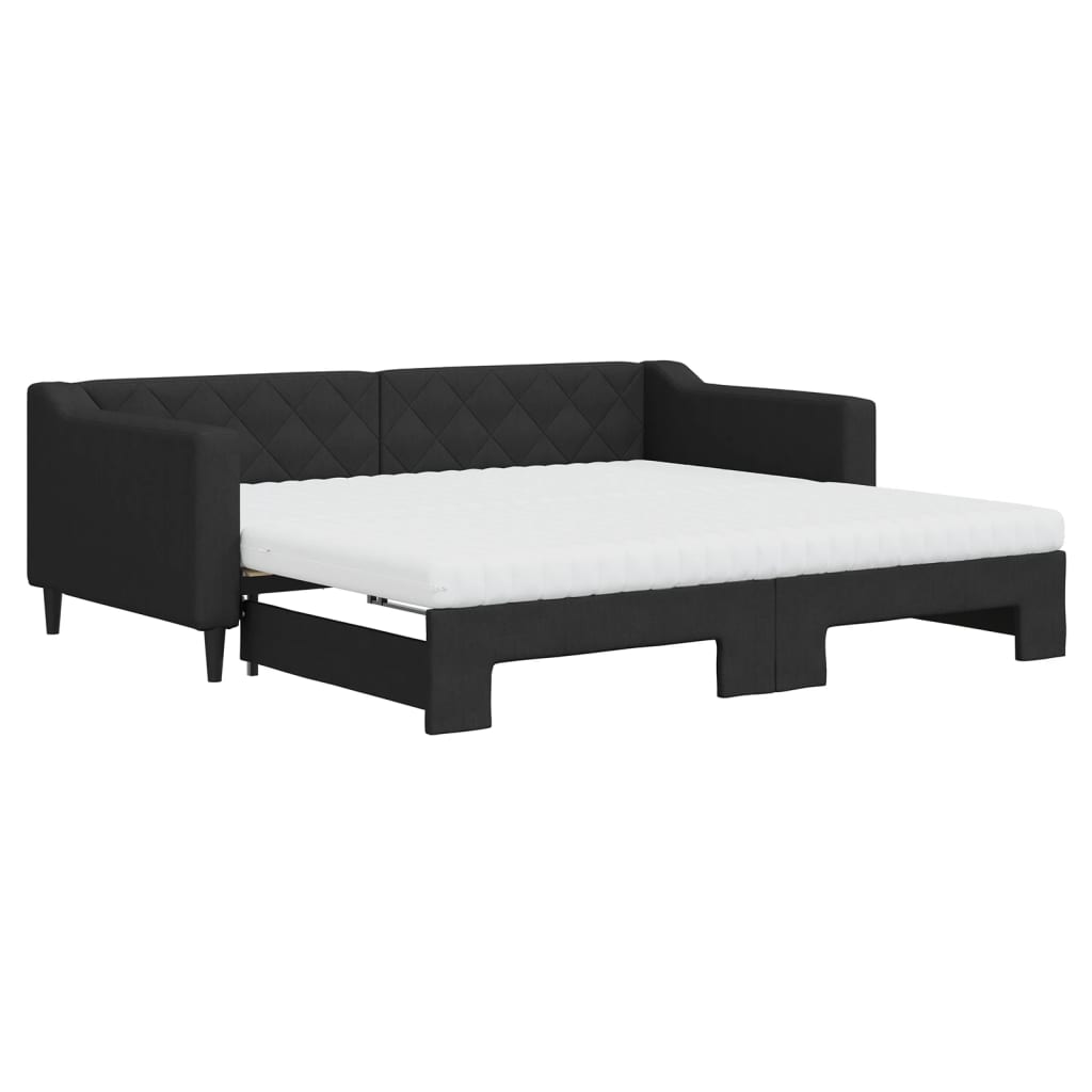 Slaapbank met onderschuifbed en matrassen 90x190 cm stof zwart is nu te koop bij PeponiXL, paradijselijk wonen!