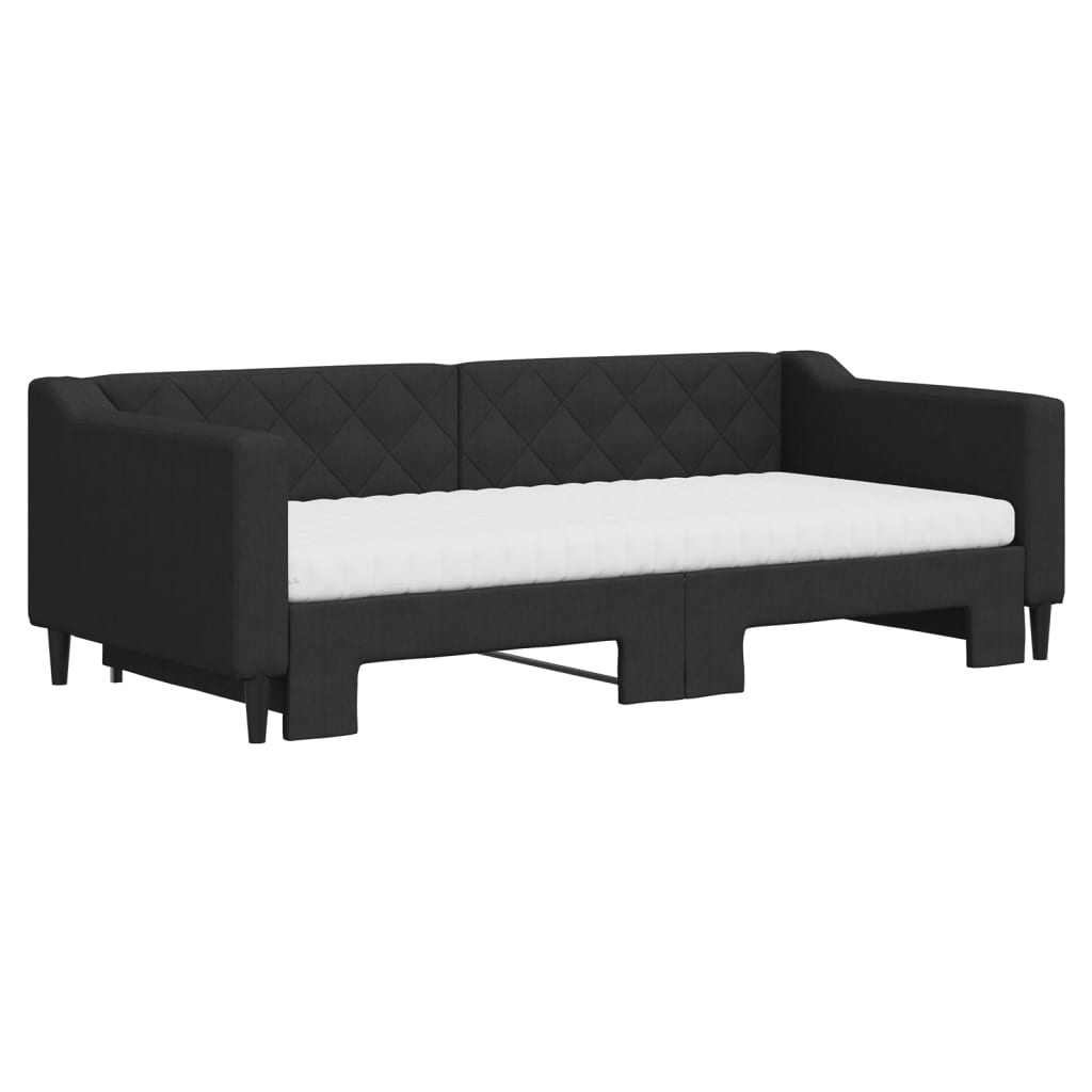 Slaapbank met onderschuifbed en matrassen 90x190 cm stof zwart is nu te koop bij PeponiXL, paradijselijk wonen!
