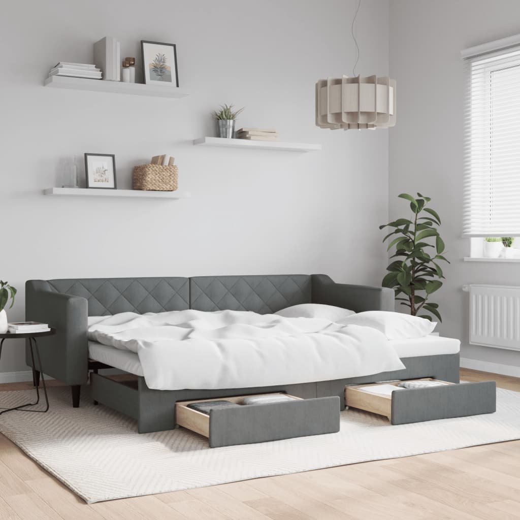 Slaapbank onderschuifbed en lades 80x200 cm stof donkergrijs is nu te koop bij PeponiXL, paradijselijk wonen!