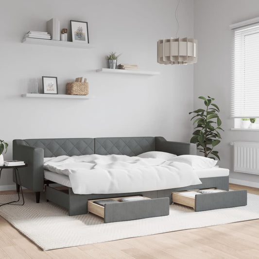 Slaapbank onderschuifbed en lades 80x200 cm stof donkergrijs is nu te koop bij PeponiXL, paradijselijk wonen!