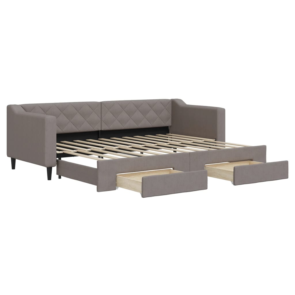 Slaapbank met onderschuifbed en lades 80x200 cm stof taupe is nu te koop bij PeponiXL, paradijselijk wonen!