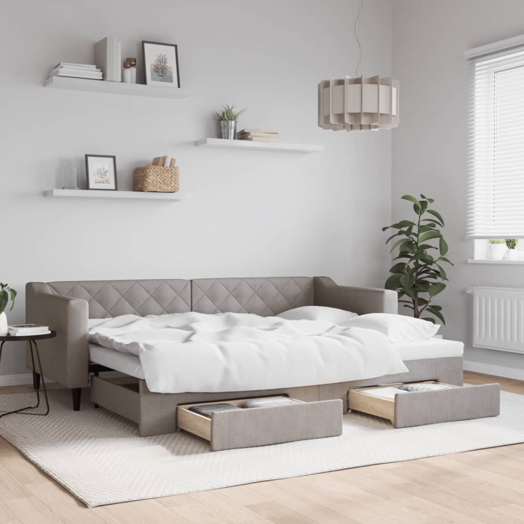Slaapbank met onderschuifbed en lades 80x200 cm stof taupe is nu te koop bij PeponiXL, paradijselijk wonen!