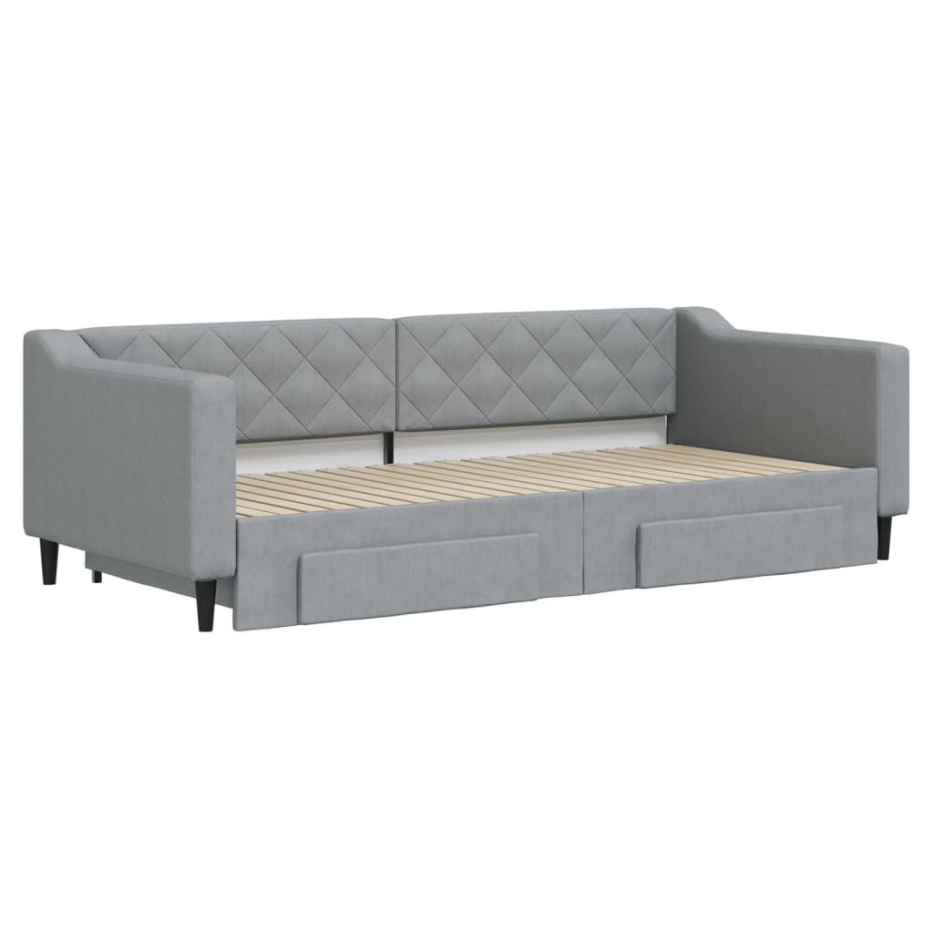 Slaapbank met onderschuifbed en lades 90x200 cm stof lichtgrijs is nu te koop bij PeponiXL, paradijselijk wonen!