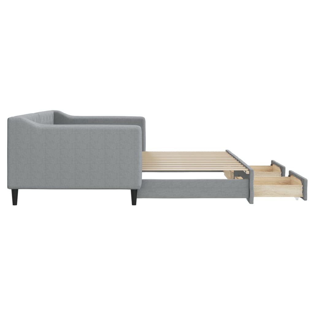 Slaapbank met onderschuifbed en lades 90x200 cm stof lichtgrijs is nu te koop bij PeponiXL, paradijselijk wonen!