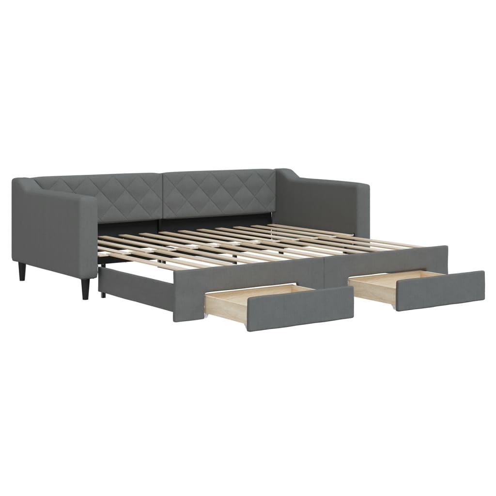 Slaapbank onderschuifbed en lades 90x200 cm stof donkergrijs is nu te koop bij PeponiXL, paradijselijk wonen!