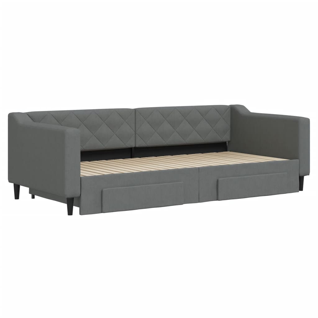 Slaapbank onderschuifbed en lades 90x200 cm stof donkergrijs is nu te koop bij PeponiXL, paradijselijk wonen!