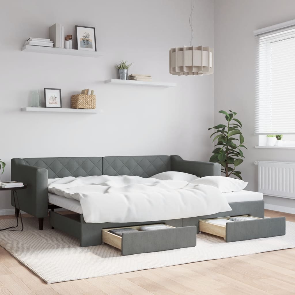 Slaapbank onderschuifbed en lades 90x200 cm stof donkergrijs is nu te koop bij PeponiXL, paradijselijk wonen!