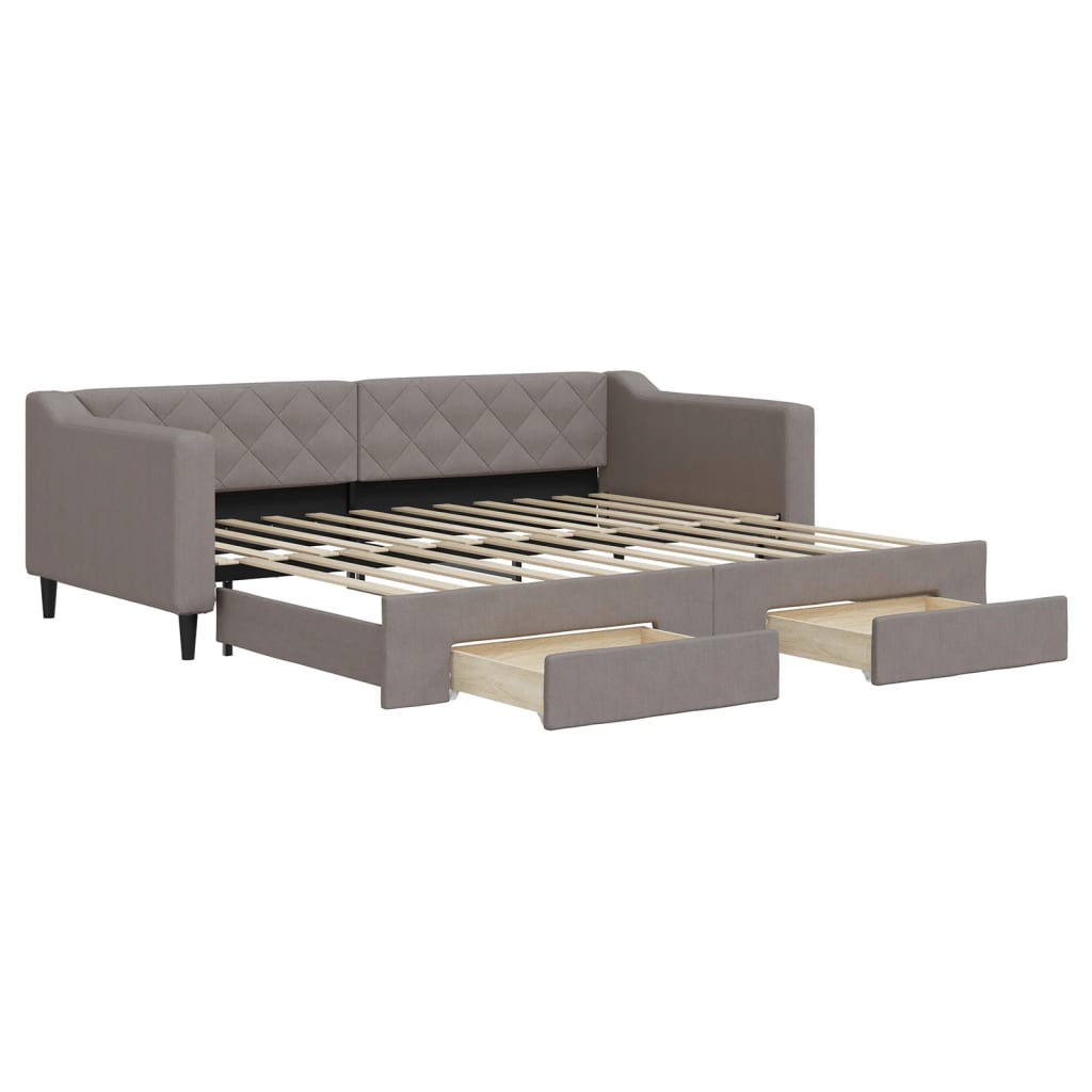 Slaapbank met onderschuifbed en lades 90x200 cm stof taupe is nu te koop bij PeponiXL, paradijselijk wonen!
