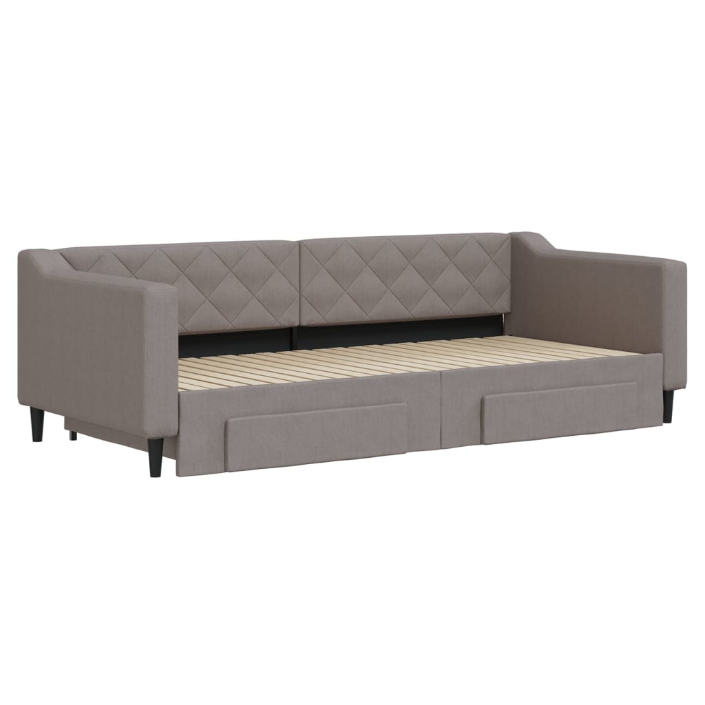 Slaapbank met onderschuifbed en lades 90x200 cm stof taupe is nu te koop bij PeponiXL, paradijselijk wonen!