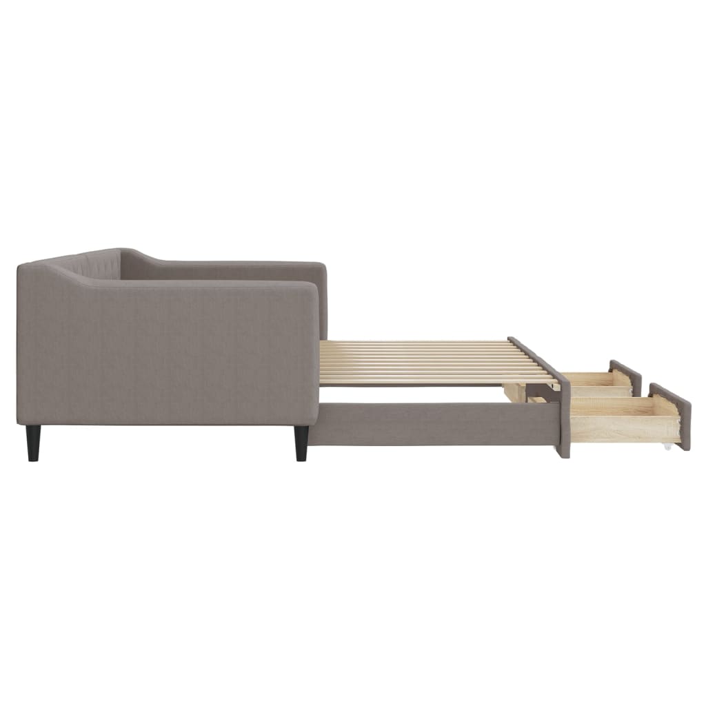 Slaapbank met onderschuifbed en lades 90x200 cm stof taupe is nu te koop bij PeponiXL, paradijselijk wonen!