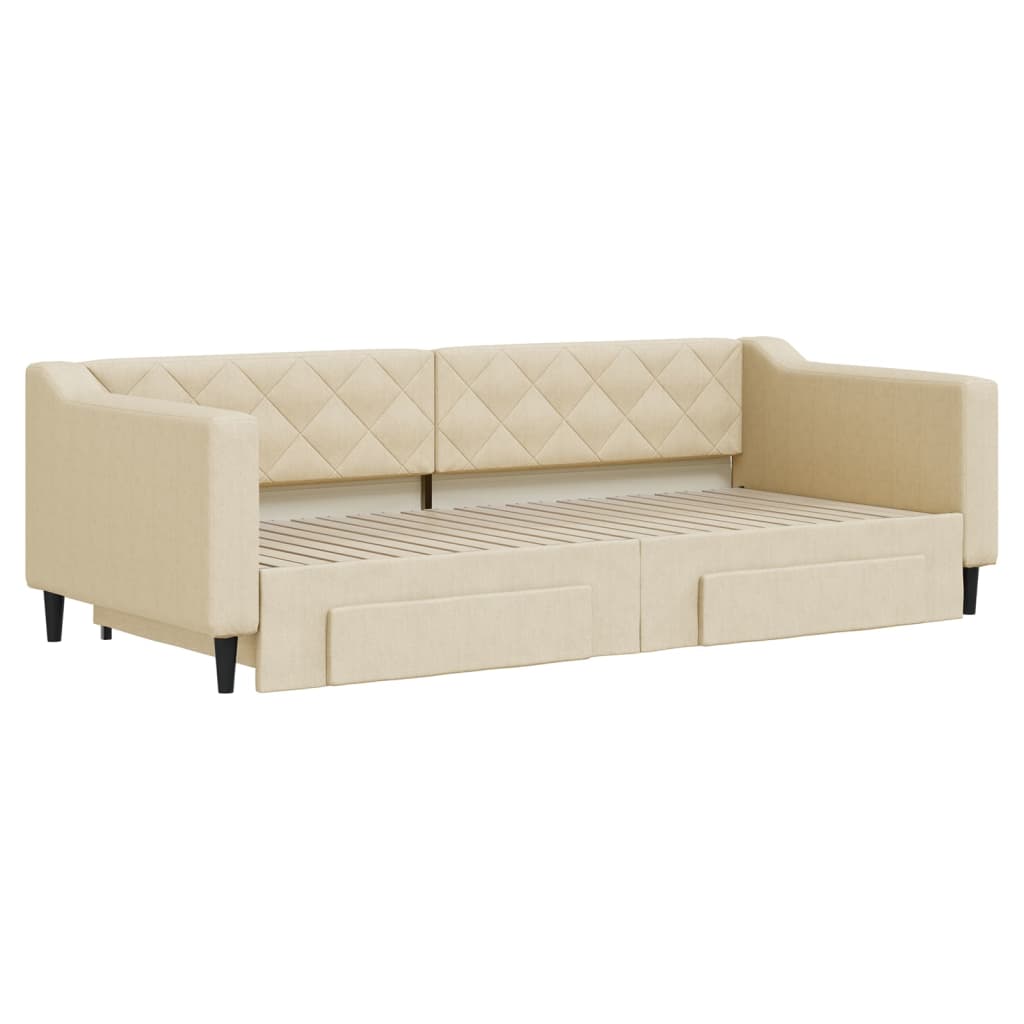 Slaapbank met onderschuifbed en lades 90x200 cm stof crèmekleur is nu te koop bij PeponiXL, paradijselijk wonen!
