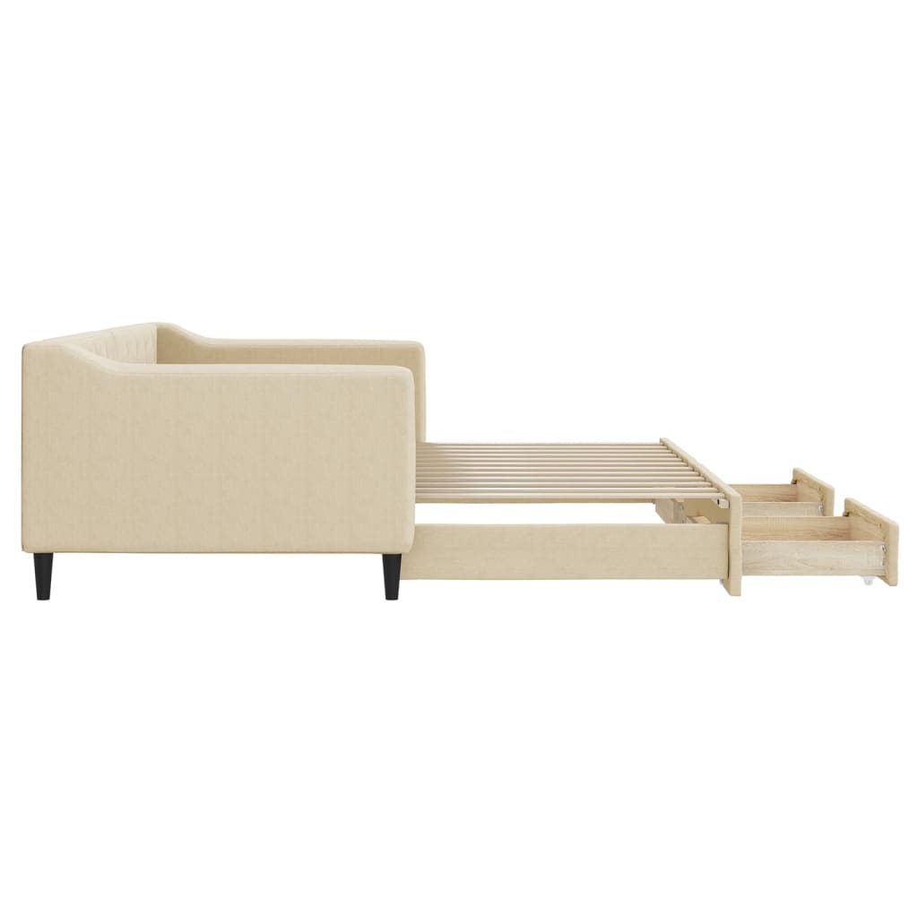Slaapbank met onderschuifbed en lades 90x200 cm stof crèmekleur is nu te koop bij PeponiXL, paradijselijk wonen!