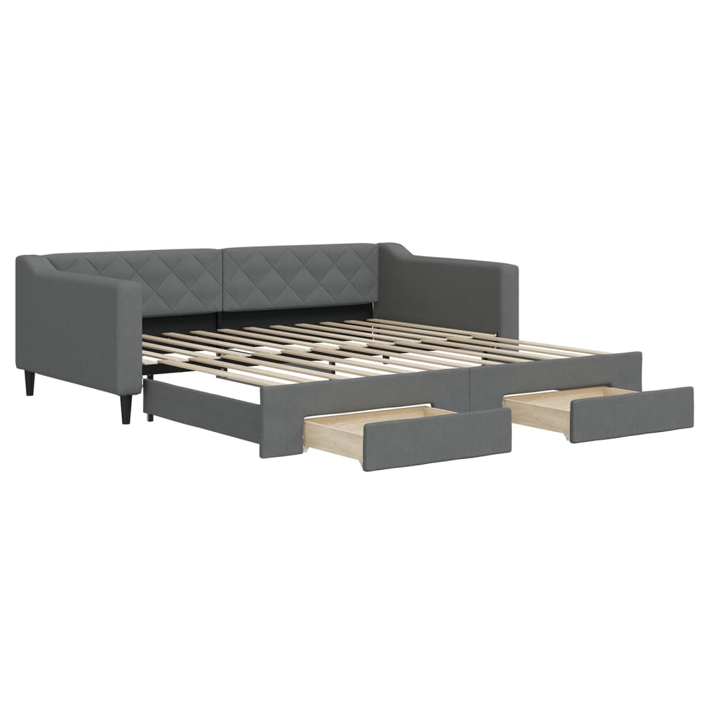 Slaapbank onderschuifbed en lades 100x200 cm stof donkergrijs is nu te koop bij PeponiXL, paradijselijk wonen!