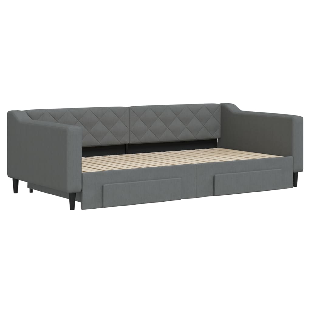 Slaapbank onderschuifbed en lades 100x200 cm stof donkergrijs is nu te koop bij PeponiXL, paradijselijk wonen!