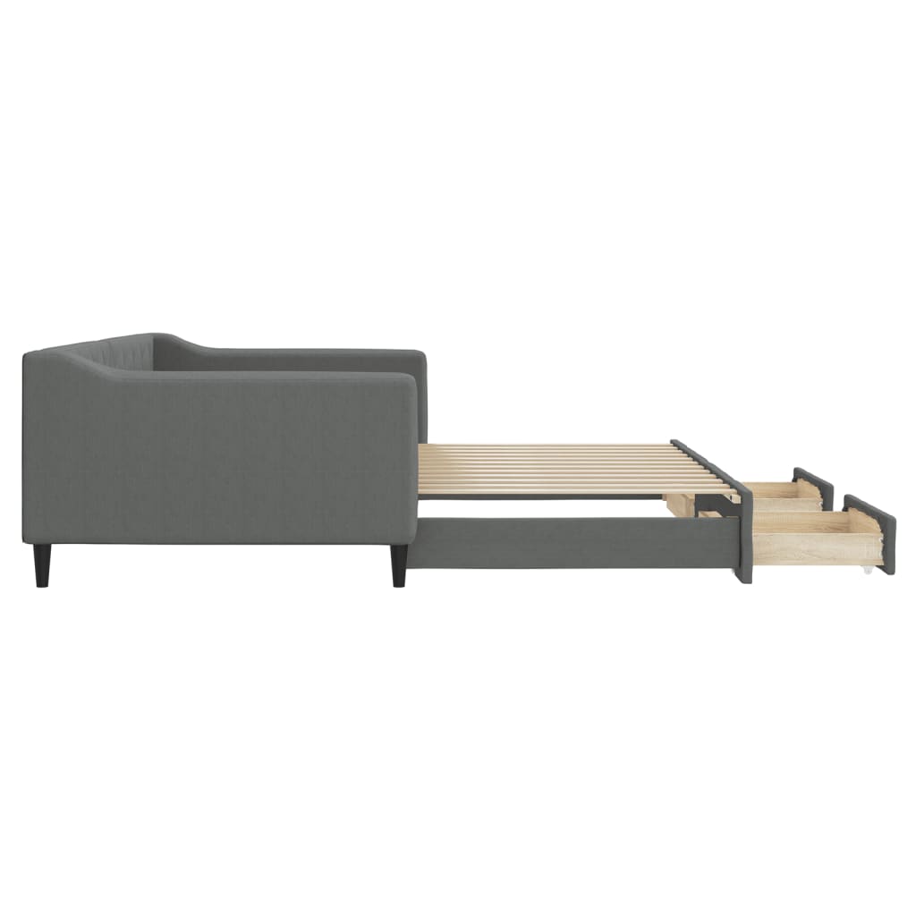 Slaapbank onderschuifbed en lades 100x200 cm stof donkergrijs is nu te koop bij PeponiXL, paradijselijk wonen!