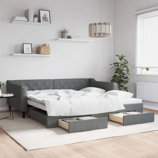 Slaapbank onderschuifbed en lades 100x200 cm stof donkergrijs is nu te koop bij PeponiXL, paradijselijk wonen!