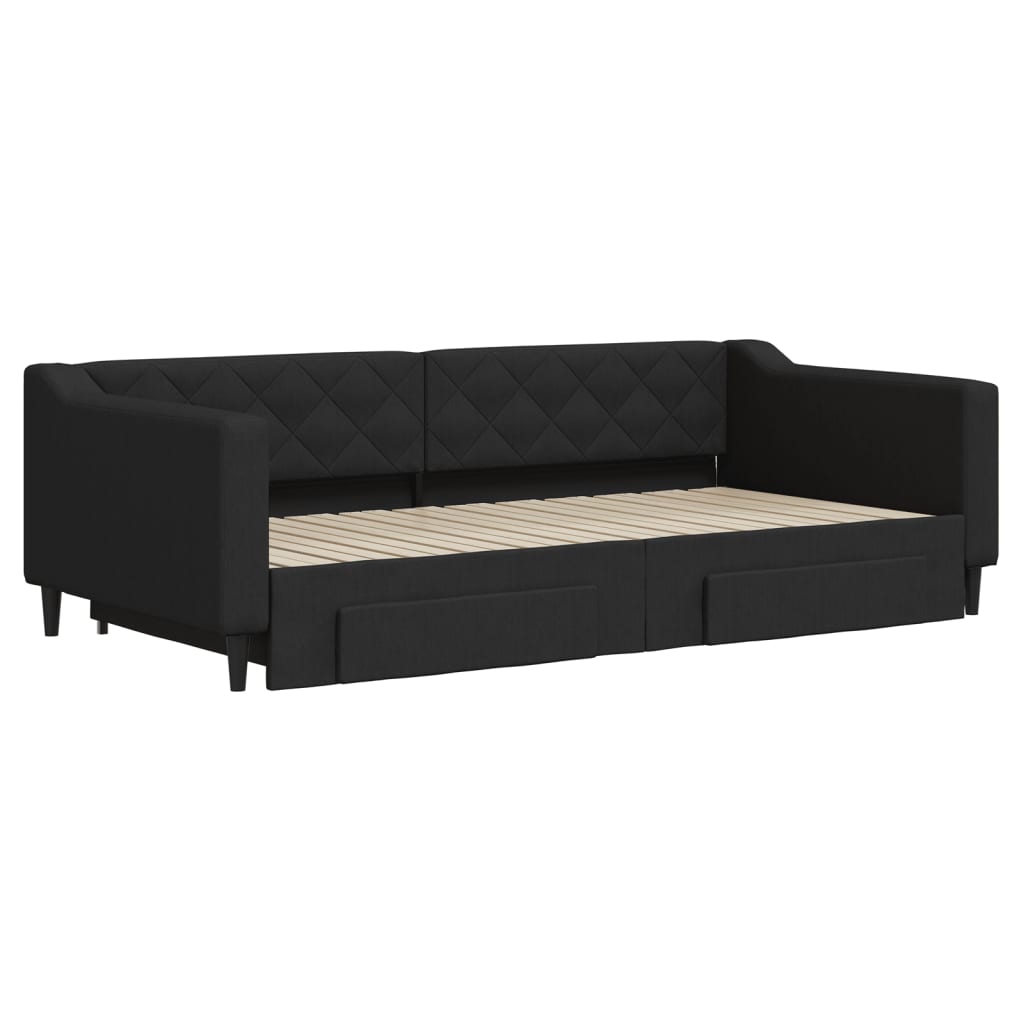 Slaapbank met onderschuifbed en lades 100x200 cm stof zwart is nu te koop bij PeponiXL, paradijselijk wonen!