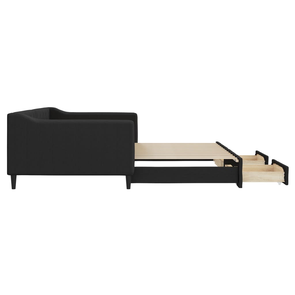 Slaapbank met onderschuifbed en lades 100x200 cm stof zwart is nu te koop bij PeponiXL, paradijselijk wonen!