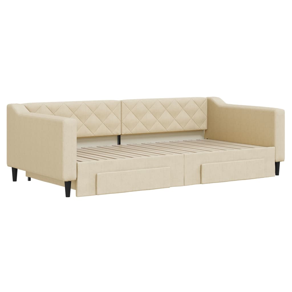 Slaapbank met onderschuifbed en lades 100x200 cm stof crème is nu te koop bij PeponiXL, paradijselijk wonen!