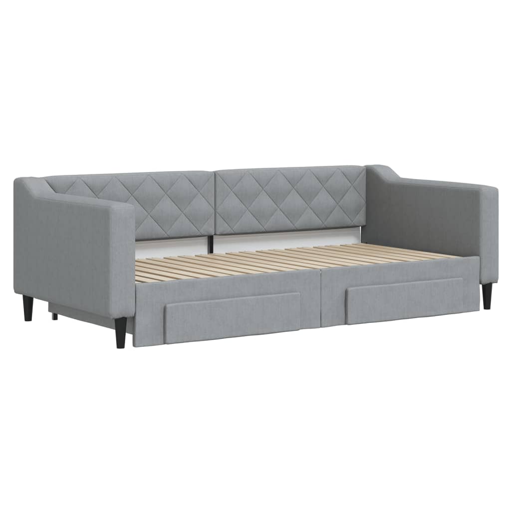 Slaapbank met onderschuifbed en lades 90x190 cm stof lichtgrijs is nu te koop bij PeponiXL, paradijselijk wonen!