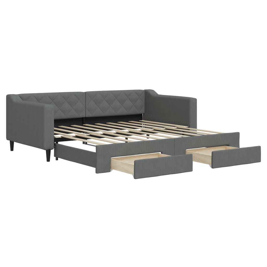 Slaapbank onderschuifbed en lades 90x190 cm stof donkergrijs is nu te koop bij PeponiXL, paradijselijk wonen!