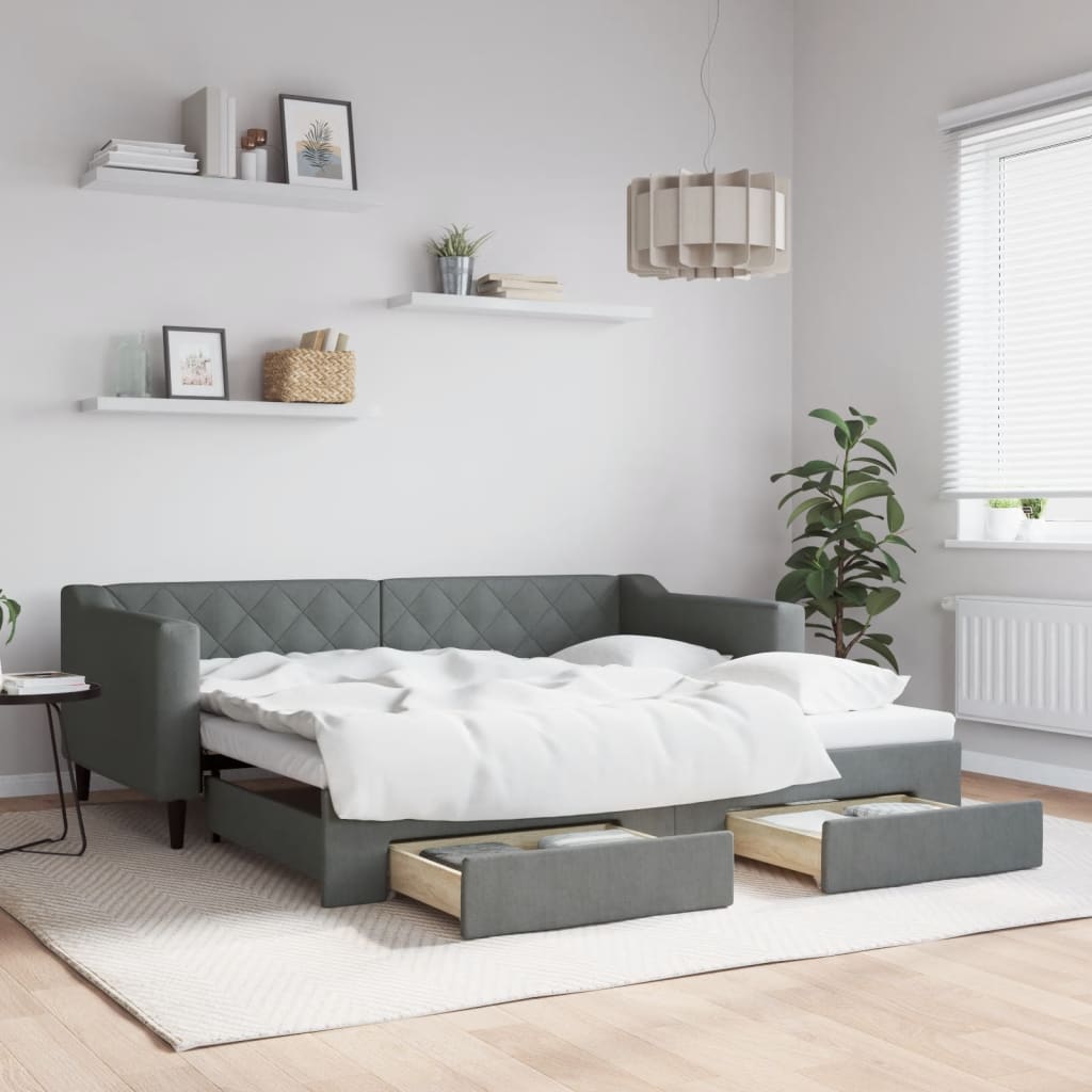 Slaapbank onderschuifbed en lades 90x190 cm stof donkergrijs is nu te koop bij PeponiXL, paradijselijk wonen!