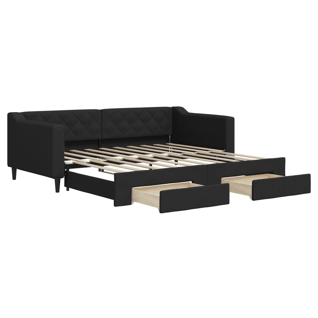 Slaapbank met onderschuifbed en lades 90x190 cm stof zwart is nu te koop bij PeponiXL, paradijselijk wonen!