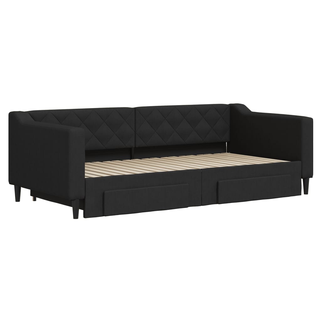 Slaapbank met onderschuifbed en lades 90x190 cm stof zwart is nu te koop bij PeponiXL, paradijselijk wonen!