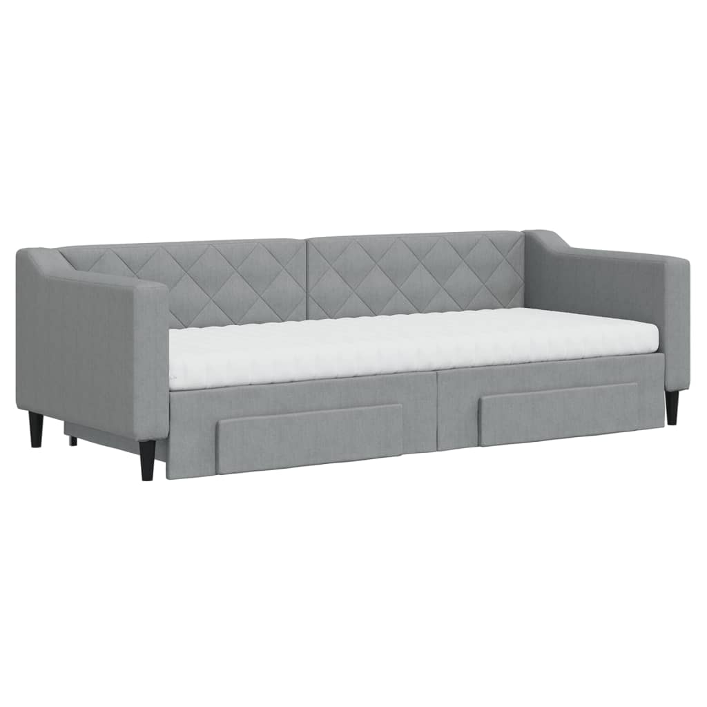 Slaapbank met onderschuifbed en lades 80x200 cm stof lichtgrijs is nu te koop bij PeponiXL, paradijselijk wonen!