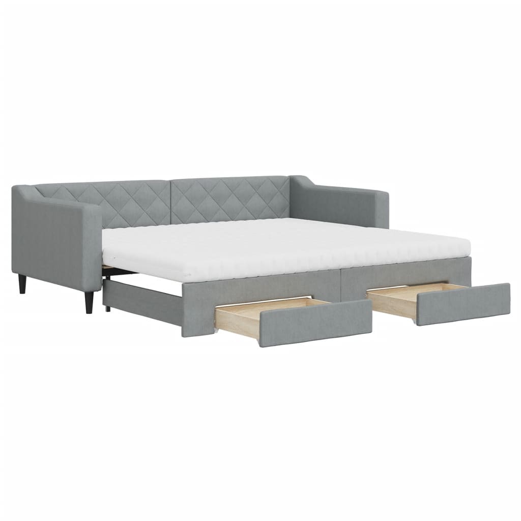 Slaapbank met onderschuifbed en lades 90x200 cm stof lichtgrijs is nu te koop bij PeponiXL, paradijselijk wonen!