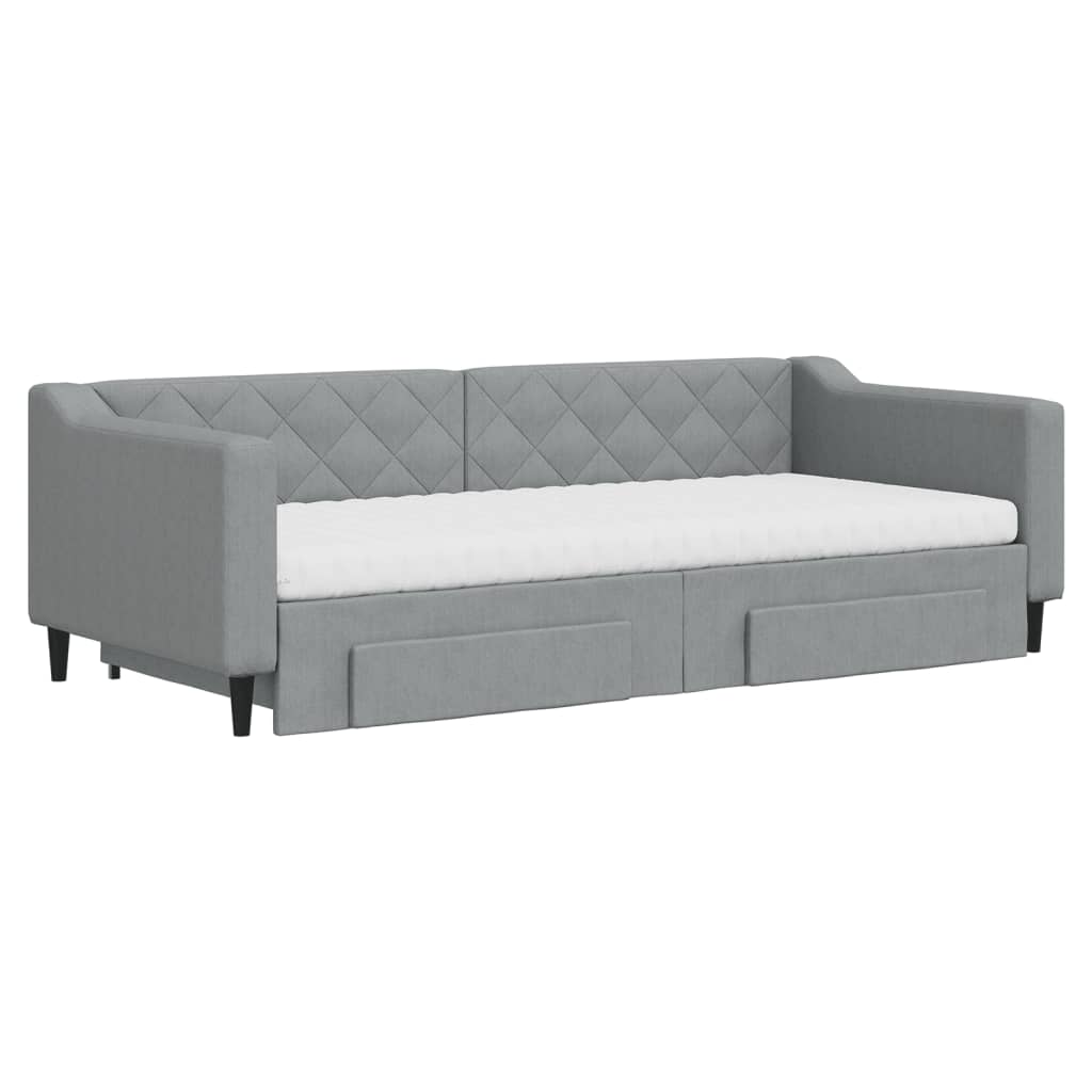 Slaapbank met onderschuifbed en lades 90x200 cm stof lichtgrijs is nu te koop bij PeponiXL, paradijselijk wonen!