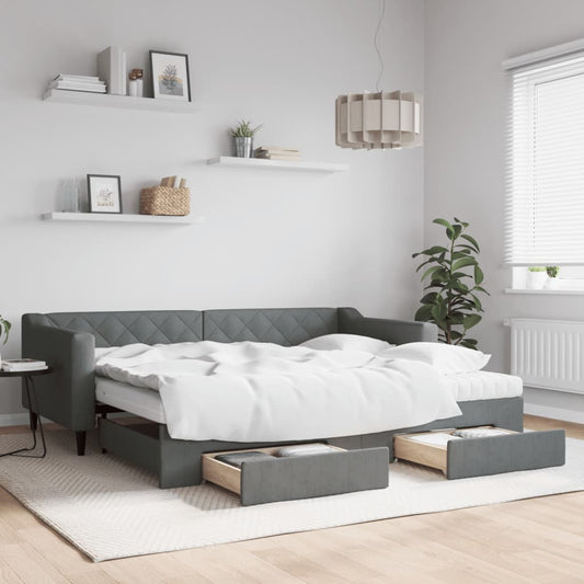 Slaapbank onderschuifbed en lades 90x200 cm stof donkergrijs is nu te koop bij PeponiXL, paradijselijk wonen!