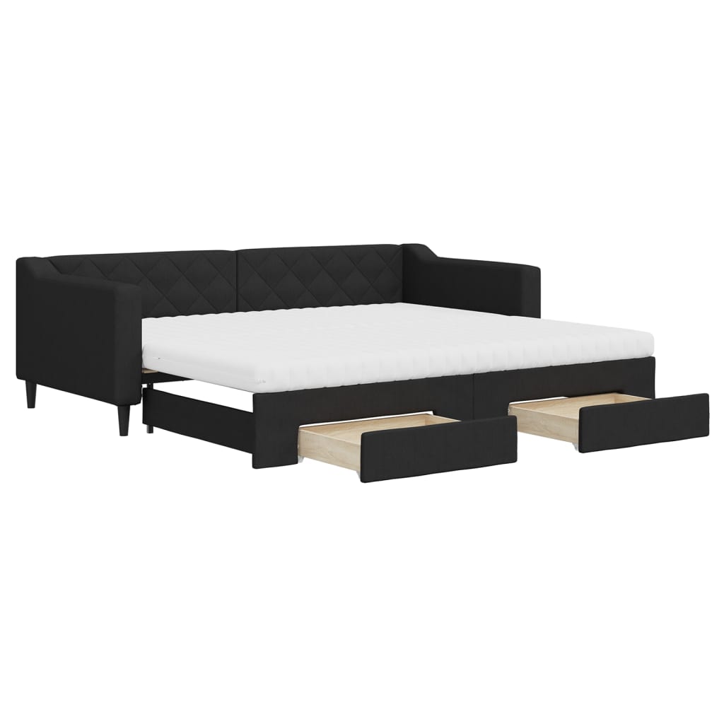 Slaapbank met onderschuifbed en lades 90x200 cm stof zwart is nu te koop bij PeponiXL, paradijselijk wonen!