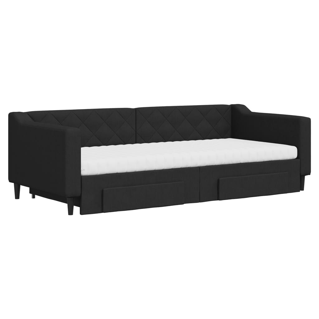 Slaapbank met onderschuifbed en lades 90x200 cm stof zwart is nu te koop bij PeponiXL, paradijselijk wonen!