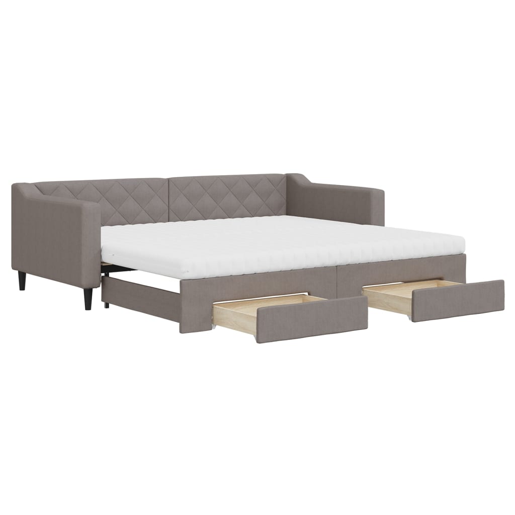 Slaapbank met onderschuifbed en lades 90x200 cm stof taupe is nu te koop bij PeponiXL, paradijselijk wonen!