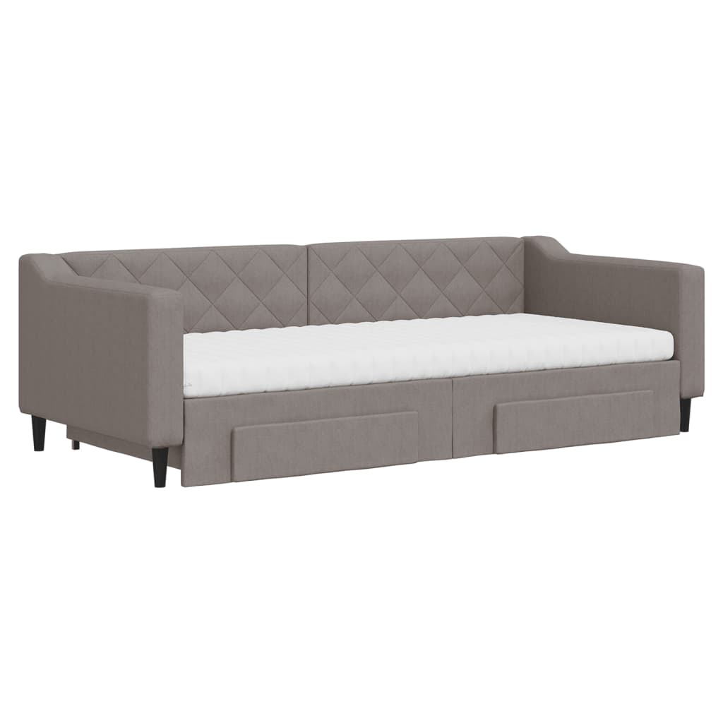 Slaapbank met onderschuifbed en lades 90x200 cm stof taupe is nu te koop bij PeponiXL, paradijselijk wonen!