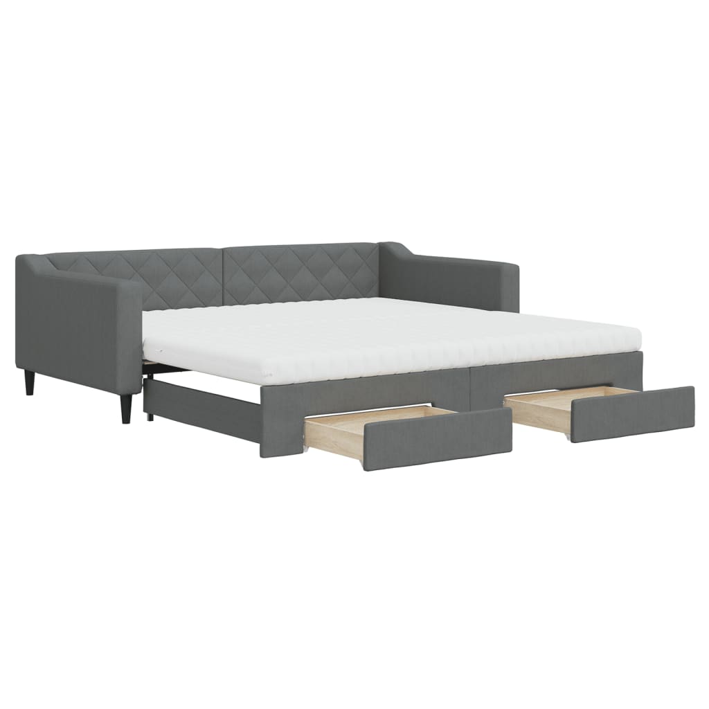 Slaapbank onderschuifbed en lades 100x200 cm stof donkergrijs is nu te koop bij PeponiXL, paradijselijk wonen!