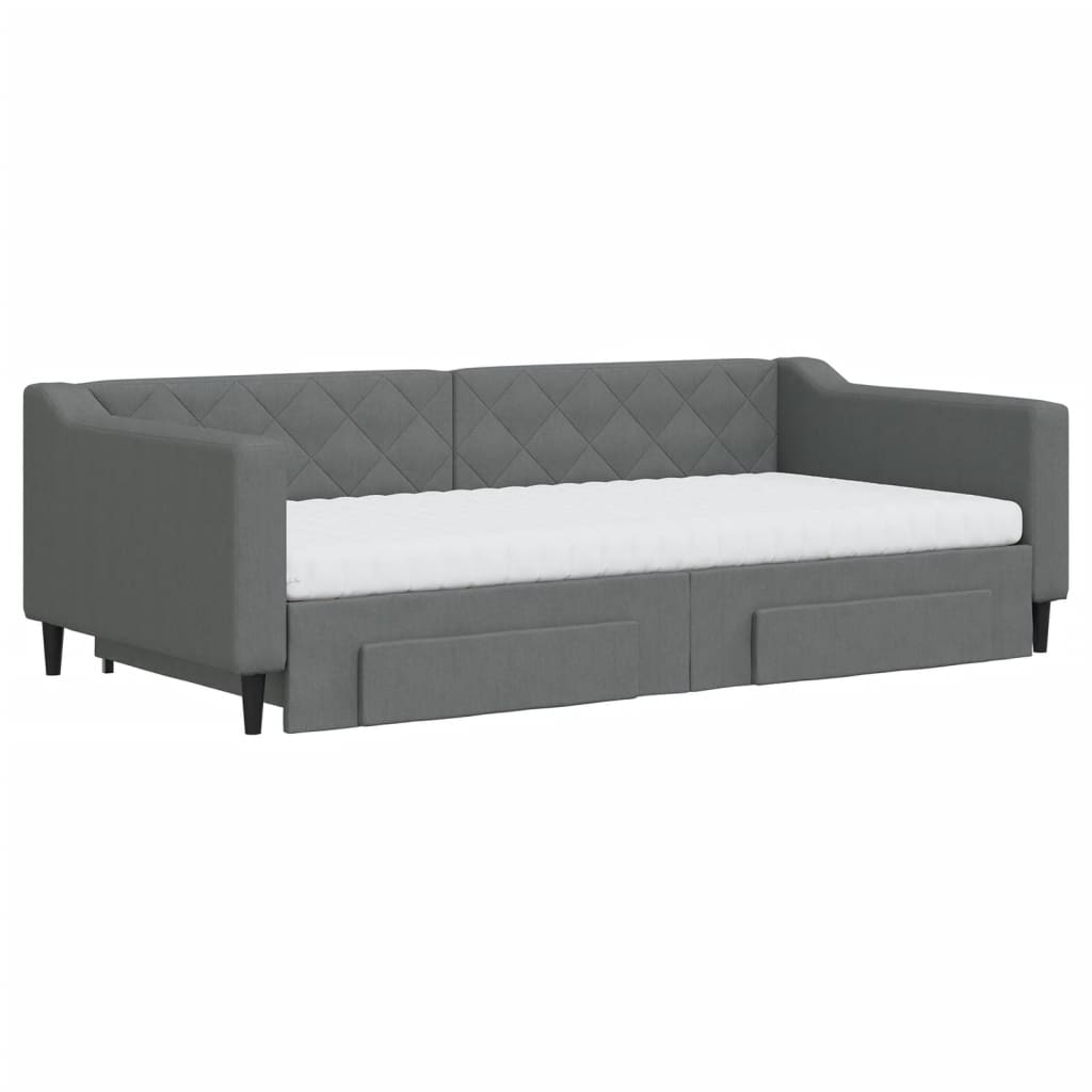 Slaapbank onderschuifbed en lades 100x200 cm stof donkergrijs is nu te koop bij PeponiXL, paradijselijk wonen!