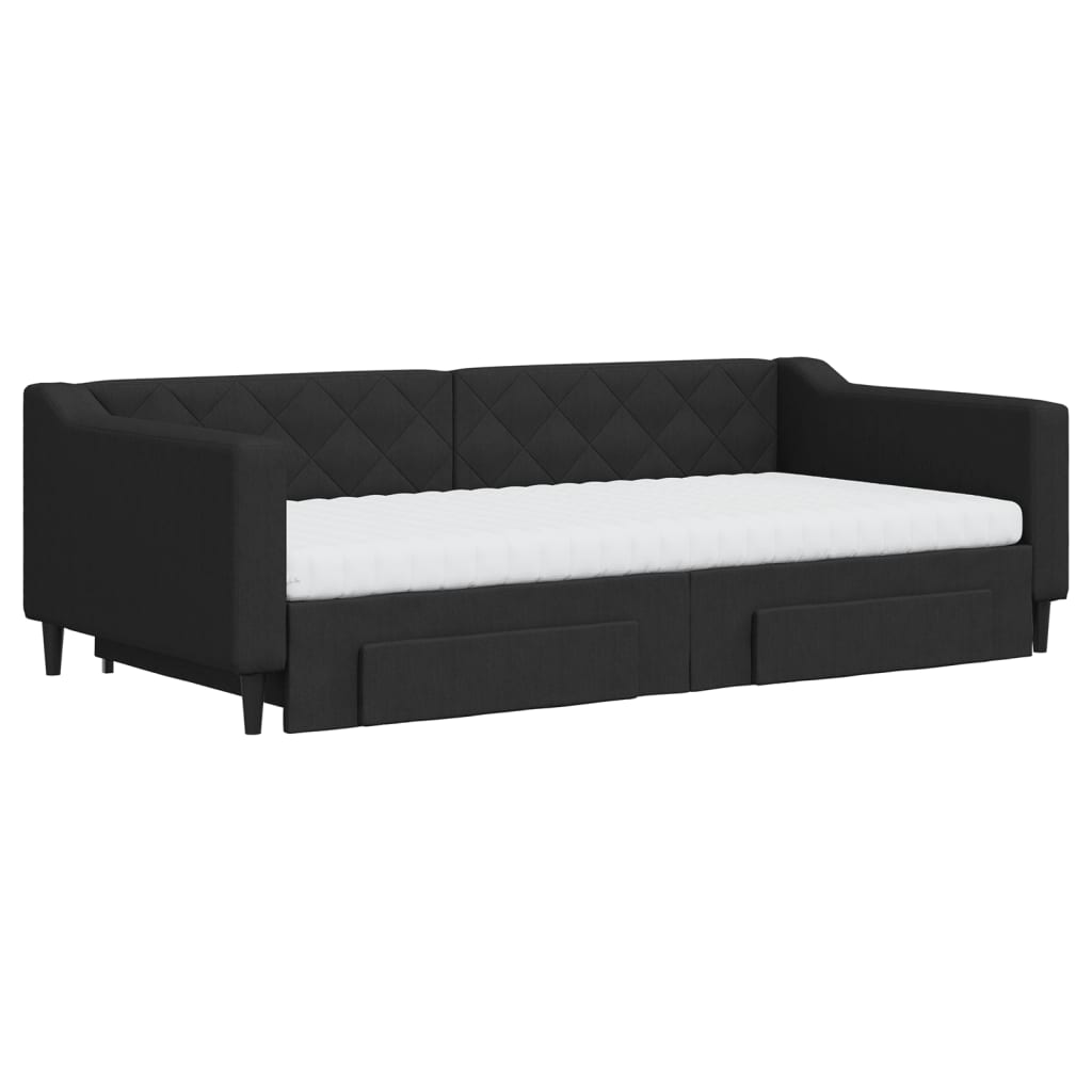 Slaapbank met onderschuifbed en lades 100x200 cm stof zwart is nu te koop bij PeponiXL, paradijselijk wonen!