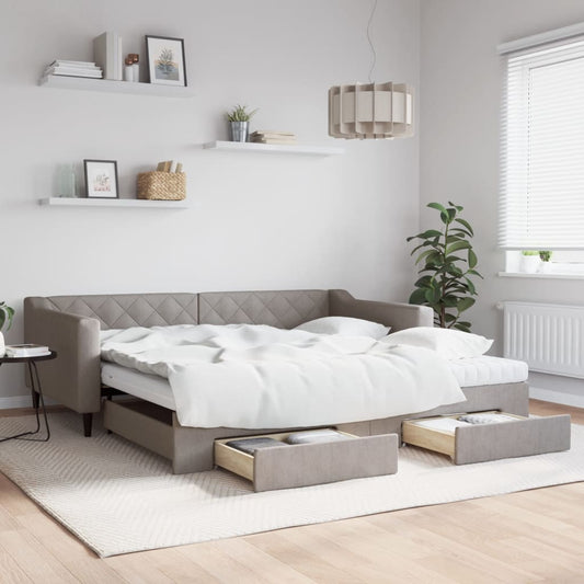 Slaapbank met onderschuifbed en lades 100x200 cm stof taupe is nu te koop bij PeponiXL, paradijselijk wonen!