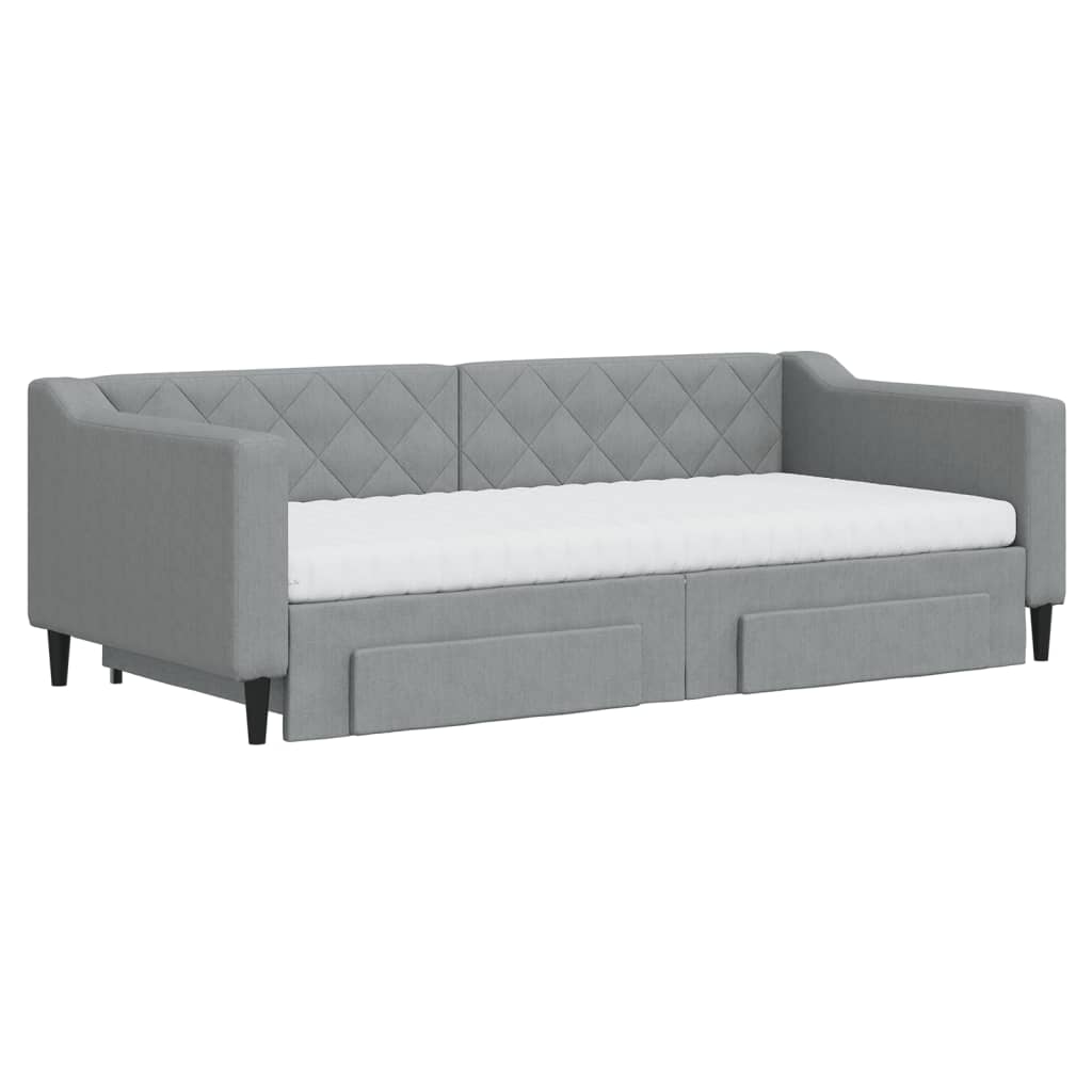 Slaapbank met onderschuifbed en lades 90x190 cm stof lichtgrijs is nu te koop bij PeponiXL, paradijselijk wonen!