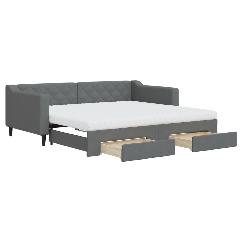 Slaapbank onderschuifbed en lades 90x190 cm stof donkergrijs is nu te koop bij PeponiXL, paradijselijk wonen!
