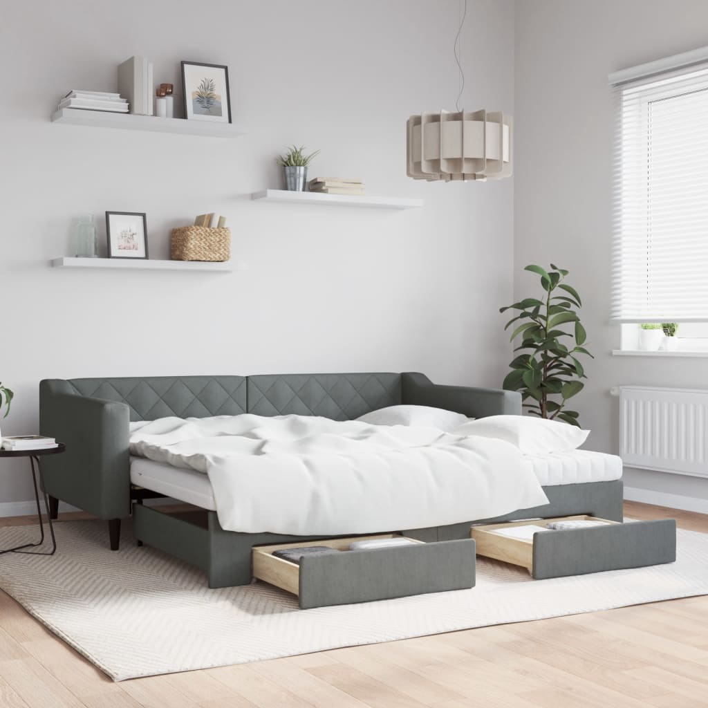 Slaapbank onderschuifbed en lades 90x190 cm stof donkergrijs is nu te koop bij PeponiXL, paradijselijk wonen!