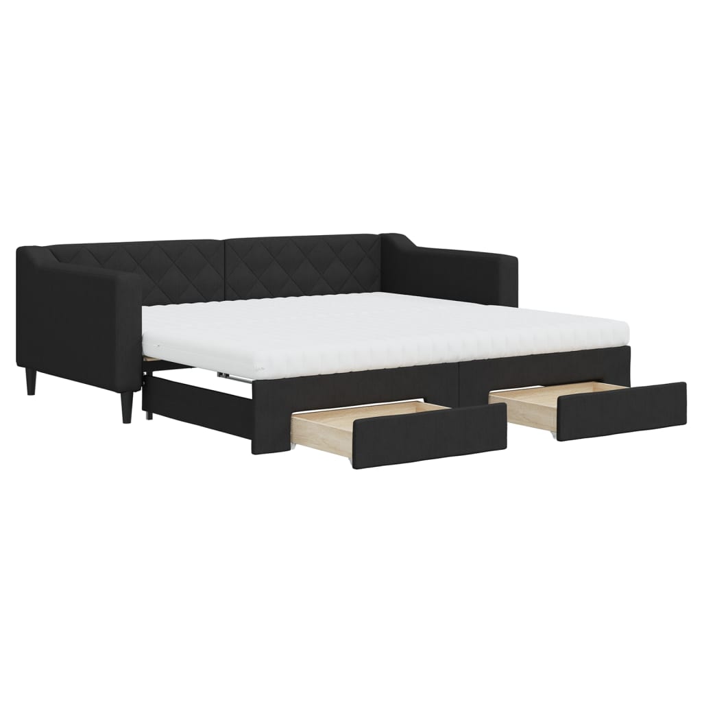 Slaapbank met onderschuifbed en lades 90x190 cm stof zwart is nu te koop bij PeponiXL, paradijselijk wonen!