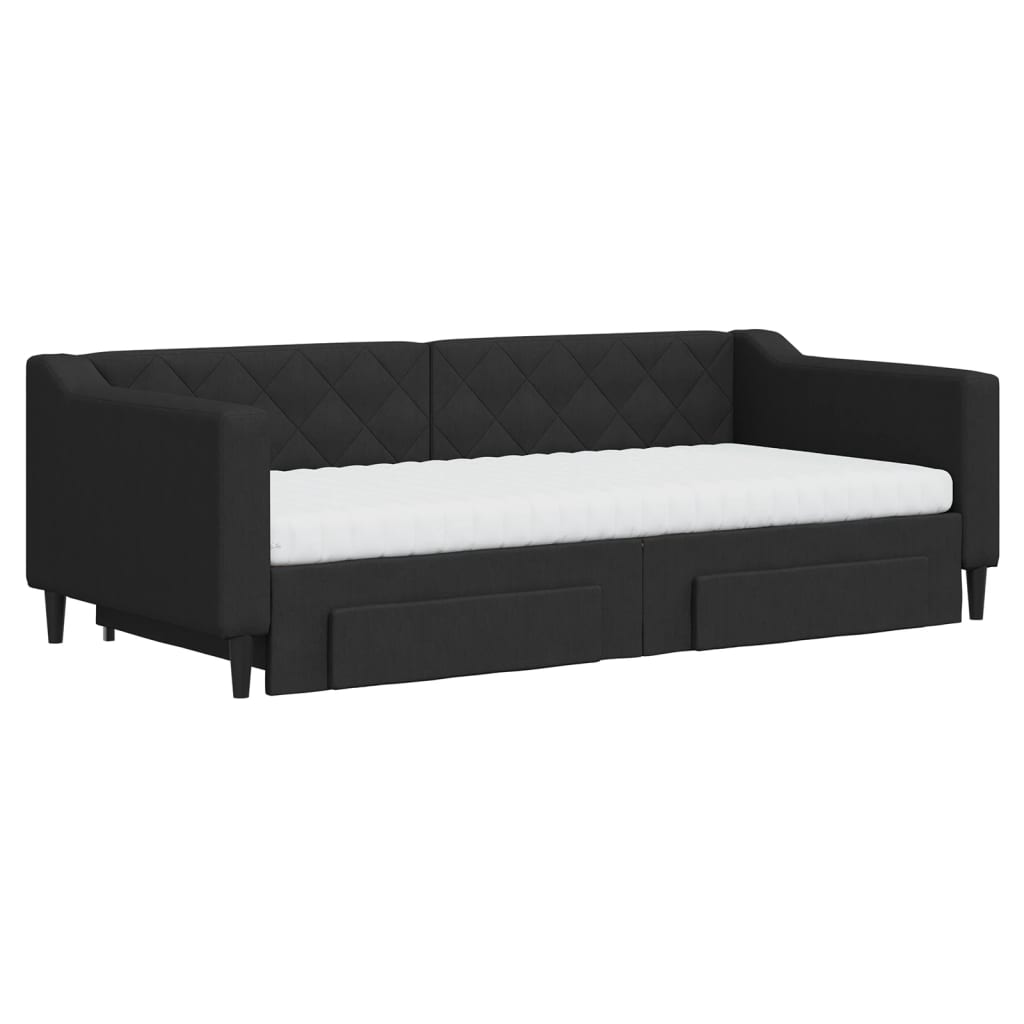 Slaapbank met onderschuifbed en lades 90x190 cm stof zwart is nu te koop bij PeponiXL, paradijselijk wonen!