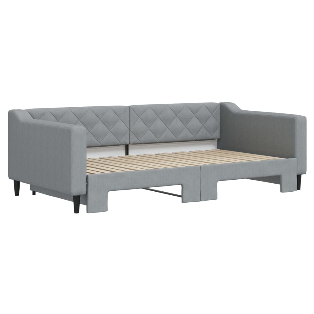 Slaapbank met onderschuifbed 100x190 cm stof lichtgrijs