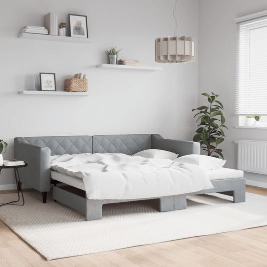 Slaapbank met onderschuifbed 100x190 cm stof lichtgrijs is nu te koop bij PeponiXL, paradijselijk wonen!
