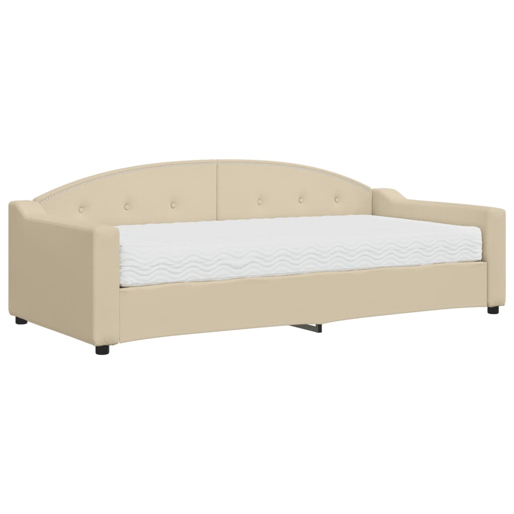 Slaapbank met matras 90x200 cm stof crèmekleurig is nu te koop bij PeponiXL, paradijselijk wonen!