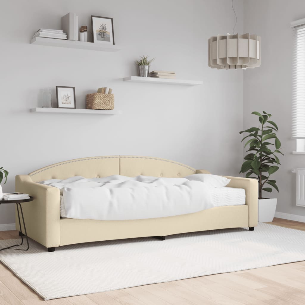 Slaapbank met matras 90x200 cm stof crèmekleurig is nu te koop bij PeponiXL, paradijselijk wonen!